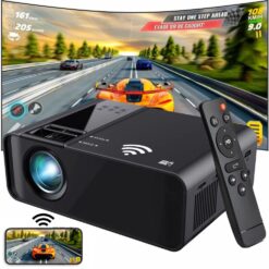 Mini Videoproiector Portabil, Wireless, Full HD, HDMI, USB, Slot card, Telecomanda, 1080P HD, Negru