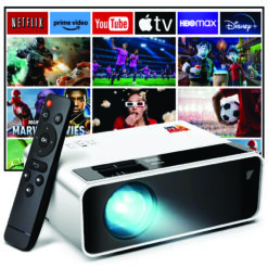 Mini Videoproiector Portabil, HDMI, USB, VGA, Slot card micro-SD, Telecomanda Airmouse, 1080P HD, Alb