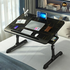Alternative view of Stand laptop multifunctional tip masuta, Reglabil, Pliabil, 60cm x 40cm x 27cm ~ 40cm, Suport carte, Suport tableta, Sertar depozitare, Negru cu insertii aurii