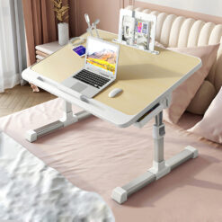 Alternative view of Stand laptop multifunctional tip masuta, Reglabil, Pliabil, 60cm x 40cm x 27cm ~ 40cm, Suport carte, Suport tableta, Sertar depozitare, Lemn