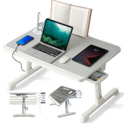 Stand laptop multifunctional tip masuta, Reglabil, Pliabil, 60cm x 40cm x 27cm ~ 40cm, Suport carte, Suport tableta, Sertar depozitare, Gri
