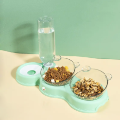 Alternative view of Bol ortopedic dublu pentru pisici cu reumplere automata a apei, Linomag®, 500ml, 37x24x15 cm, Verde fistic