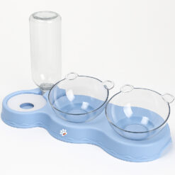 Bol ortopedic dublu pentru pisici cu reumplere automata a apei, Linomag®, 500ml, 37x24x15 cm, Albastru deschis