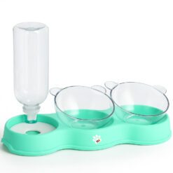 Bol ortopedic dublu pentru pisici cu reumplere automata a apei, Linomag®, 500ml, 37x24x15 cm, Verde fistic