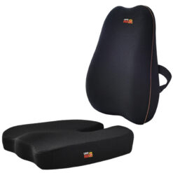 Set 2 Perne Ortopedice Linomag®, Perna lombara completa & Perna sezut suport coccis din spuma cu memorie, Negru