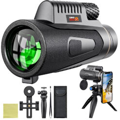 Monoclu Telescop profesional HD 12X50 de Inalta Definitie cu Suport Pentru Smartphone si Trepied, Linomag®, Prisma BaK-4 Dual Focus, Vedere de Zi si de Seara, Waterproof
