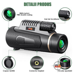 Alternative view of Monoclu Telescop profesional HD 12X50 de Inalta Definitie cu Suport Pentru Smartphone si Trepied, Linomag®, Prisma BaK-4 Dual Focus, Vedere de Zi si de Seara, Waterproof