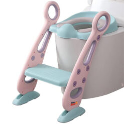 Alternative view of Reductor WC pentru Copii cu Scarita, Linomag®, Plabil, Reglabil pe Inaltime, Colac Moale, 42.6 x 55 x 41.5 cm, Rose / Teal