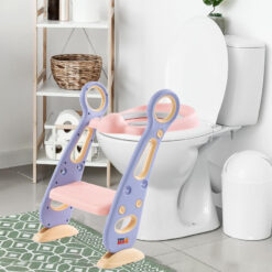 Alternative view of Reductor WC pentru Copii cu Scarita, Linomag®, Plabil, Reglabil pe Inaltime, Colac Moale, 42.6 x 55 x 41.5 cm, Purple / Rose