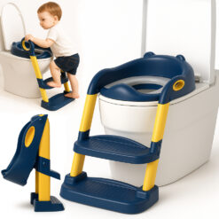 Reductor WC pentru Copii cu Scarita, Linomag®, Plabil, 38 x 40 x 47 cm, Albastru / Galben