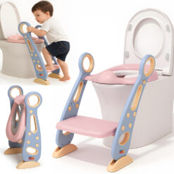 Reductor WC pentru Copii cu Scarita, Linomag®, Plabil, Reglabil pe Inaltime, Colac Moale, 42.6 x 55 x 41.5 cm, Purple / Rose