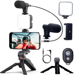 Alternative view of Kit Vlogging Profesional Linomag® pentru filmari video Youtube, TikTok, Telecomanda bluetooth, Trepied pliabil tip pistol, Lampa LED, Microfon, Compatibil cu aparat foto/smartphone