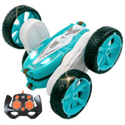 Masina cu telecomanda RC pentru copii, Linomag®, 4WD, Rock Crawler, Off-road, Cascadorii, Controlate prin radio, Drift cu rotire la 360 grade si rasturnari de 180 grade, Lumini si sunete, 4-12 ani, Turcoaz