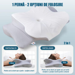 Alternative view of Perna Ortopedica Cervicala pentru dormit Linomag®, Spuma cu Memorie, Husa lavabila din material racoros, Suport pentru gat, umeri si brate, Alb pur/Gri deschis, 60 x 38 x 9-13 cm