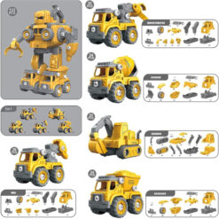 Alternative view of Robot Transformer DIY in 5 Utilaje de Constructii, Linomag®, Basculanta, Betoniera, Excavator, Graifer forestier, Drill, Surubelnita Inclusa, + 3 Ani, Galben, 29x15.7x23cm