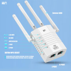 Alternative view of Amplificator Semnal Wireless Linomag®, Range Extender Retea WiFi, 4 Antene, Retea 2.4 & 5GHz Dual Band, Trasnfer pana la 1200Mbps, 2 x Port LAN, Acopera 240m2, Alb