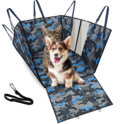 Husa auto de protectie bancheta pentru transport animale, Linomag®, pentru caini si pisici, Impermeabila, Antialunecare, Camuflaj albastru, 145 x 130 cm