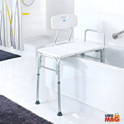 Alternative view of Scaun de baie tip banca pentru transfer cada sau dus, Linomag®, Inaltime ajustabila, Cu spatar si maner interschimbabile stanga/dreapta, Alb
