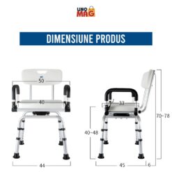Alternative view of Scaun de baie/dus rotativ, Linomag®, Reglabil pe inaltime, Ventuze de prindere, Spatar, Sezut moale, Manere rabatabile, Rotatie 360°, din Aluminiu, Pentru varstnici si persoane cu dizabilitati, Alb/Negru