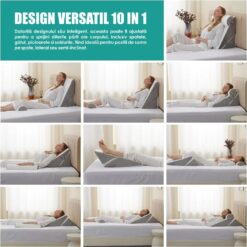 Alternative view of Set 3 Perne Ortopedice Reglabile 10 în 1 Linomag®, Forma de Pana, pentru Somn Confortabil, Recuperare Post-Operatorie si Suport pentru Spate, Gat si Picioare, Husa Detasabila si Lavabila, Alb/Gri Plumb