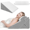 Set 3 Perne Ortopedice Reglabile 10 în 1 Linomag®, Forma de Pana, pentru Somn Confortabil, Recuperare Post-Operatorie si Suport pentru Spate, Gat si Picioare, Husa Detasabila si Lavabila, Alb/Gri Plumb