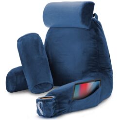 Perna pentru Citit cu Cotiere, Suport pentru Cap/Gat Detasabil & Suport pentru Picioare, Linomag®, 2 x Buzunare Laterale, Albastru, 91.5x75cm