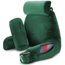 Perna pentru Citit cu Cotiere, Suport pentru Cap/Gat Detasabil & Suport pentru Picioare, Linomag®, 2 x Buzunare Laterale, Verde, 91.5x75cm