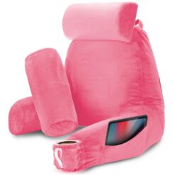 Perna pentru Citit cu Cotiere, Suport pentru Cap/Gat Detasabil & Suport pentru Picioare, Linomag®, 2 x Buzunare Laterale, Roz, 91.5x75cm