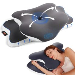 Perna Ortopedica Cervicala pentru dormit Linomag®, Spuma cu Memorie, Husa lavabila, Suport pentru cap, gat, umeri si brate, Alb/Negru, 65 x 40 x 14 cm