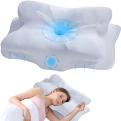 Perna Ortopedica Cervicala pentru dormit Linomag®, Spuma cu Memorie, Husa lavabila, Suport pentru cap, gat, umeri si brate, Alb, 62 x 35 x 13 cm
