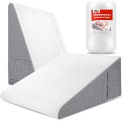 Perna Suport cu Plan Inclinat din Spuma cu Memorie, Linomag®, pentru Dormit, Antireflux, Sforait, Apnee, Recuperare, Relaxare, Citit, Lavabila, Alb/Gri carbon, 61x61x25.5cm