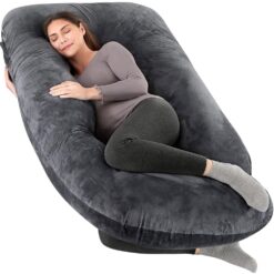 Perna Gravide si Alaptare 3 in 1 Linomag®, Multifunctionala, Forma de L, Sustinere pentru Burta, Spate, Solduri, Picioare, Bebelus, Relaxare, Husa detasabila, Negru