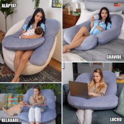 Alternative view of Perna Gravide si Alaptare 3 in 1 Linomag®, Multifunctionala, Sustinere  pentru Burta, Spate, Solduri, Picioare, Bebelus, Relaxare, Husa detasabila, Gri