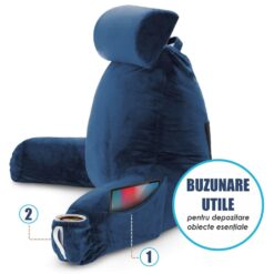 Alternative view of Perna pentru Citit cu Cotiere, Suport pentru Cap/Gat Detasabil & Suport pentru Picioare, Linomag®, 2 x Buzunare Laterale, Albastru, 91.5x75cm