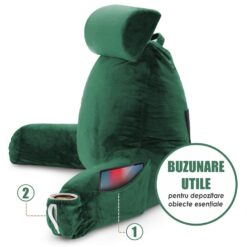 Alternative view of Perna pentru Citit cu Cotiere, Suport pentru Cap/Gat Detasabil & Suport pentru Picioare, Linomag®, 2 x Buzunare Laterale, Verde, 91.5x75cm