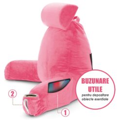 Alternative view of Perna pentru Citit cu Cotiere, Suport pentru Cap/Gat Detasabil & Suport pentru Picioare, Linomag®, 2 x Buzunare Laterale, Roz, 91.5x75cm