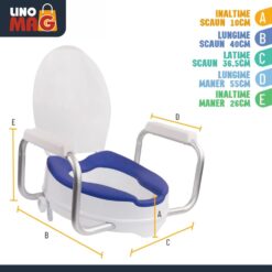 Alternative view of Inaltator WC cu Capac si Manere, Linomag®,10 cm inaltime, Colac din PU moale & confortabil, Sistem de prindere reglabil pentru vasul de toaleta, Alb/Albastru Violet