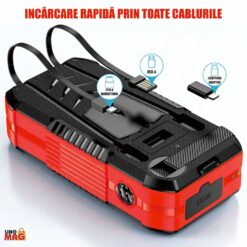 Alternative view of Baterie Externa Solara Linomag®, Power Bank 40000 mAh, 2 cabluri, 4 porturi, Incarcare wireless, Busola & Lanterna incorporate, Incarcare rapida, Waterproof, Ideală pentru Calatorii si Camping, Negru/Rosu