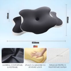 Alternative view of Perna Ortopedica Cervicala pentru dormit Linomag®, Spuma cu Memorie, Husa lavabila, Suport pentru cap, gat, umeri si brate, Alb/Negru, 65 x 40 x 14 cm