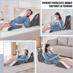 Alternative view of Set 4 Perne Ortopedice Reglabile tip Pat Ortopedic Linomag®, pentru Somn, Citit, Privit la TV, Recuperare Post-Operatorie si Suport pentru Spate, Gat si Picioare, Husa Detasabila si Lavabila, Alb/Gri Închis