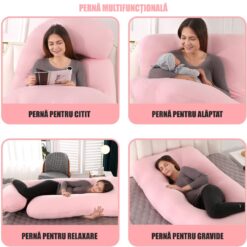 Alternative view of Perna Gravide si Alaptare 3 in 1 Linomag®, Multifunctionala, Sustinere  pentru Burta, Spate, Solduri, Picioare, Bebelus, Relaxare, Husa detasabila, Roz
