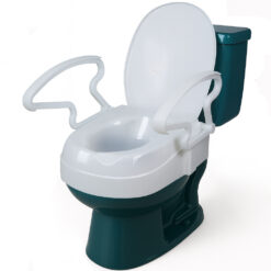 Inaltator WC cu Capac si Manere Rabatabile, Linomag®, 3 Niveluri de Inaltime, Sistem de Prindere Reglabil pentru Vasul de Toaleta, Alb Optic