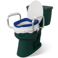 Inaltator WC cu Capac si Manere, Linomag®,10 cm inaltime, Colac din PU moale & confortabil, Sistem de prindere reglabil pentru vasul de toaleta, Alb/Albastru Violet
