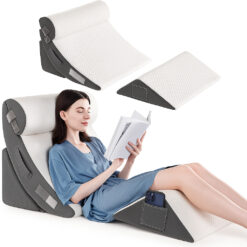 Set 4 Perne Ortopedice Reglabile tip Pat Ortopedic Linomag®, pentru Somn, Citit, Privit la TV, Recuperare Post-Operatorie si Suport pentru Spate, Gat si Picioare, Husa Detasabila si Lavabila, Alb/Gri Închis