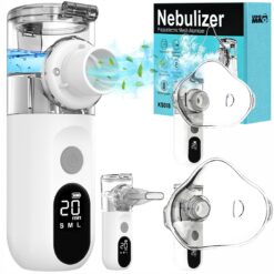 Aparat Aerosoli Profesional Linomag®, Masca Copii si Adulti, Mustiuc Inhalare, 3 Moduri, Tehnologie Mesh, Particule 3.5µm, Autocuratare, Timer, Portabil, Silentios, Alb/Negru