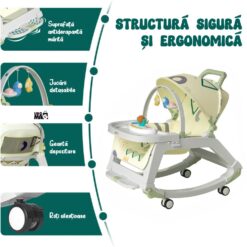 Alternative view of Balansoar Multifunctional 5 in 1 Linomag®, Scaun de Masa, Carucior, Masuta Ajustabila & Detasabila, Spatar Rabatabil, Coperina Ajustabila, Jucarii Detasabile, Buzunar Depozitare, Centura de Siguranta, 0-36 Luni, Verde