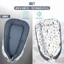 Alternative view of Cosulet Bebelusi pentru Dormit tip Baby Nest, Linomag®, cu Doua Fete, 0-24 Luni, 90x55cm, Husa Bumbac, Confort & Siguranta, Alb/Gri