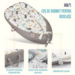 Alternative view of Cosulet Bebelusi pentru Dormit tip Baby Nest, Linomag®, cu Doua Fete, 0-24 Luni, 90x55cm, Husa Bumbac, Confort & Siguranta, Alb/Gri Bej