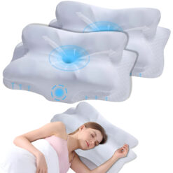 Set 2 Perne Ortopedice Cervicale pentru dormit Linomag®, Spuma cu Memorie, Husa lavabila, Suport pentru cap, gat, umeri si brate, Alb, 62 x 35 x 13 cm