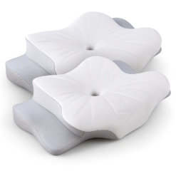Alternative view of Set de 2 Perne Ortopedice Cervicale pentru dormit Linomag®, Spuma cu Memorie, Husa lavabila, Suport pentru gat, umeri si brate, Alb/Gri deschis, 60 x 38 x 9-13 cm